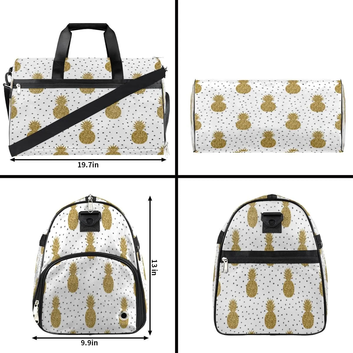 Cute Pineapples Pattern Sports Gym Bag for Women Men Travel Duffel Bag with Wet Pocket & Shoes Compartment Waterproof Weekender Overnight Tote Carry on Bag Lightweight
