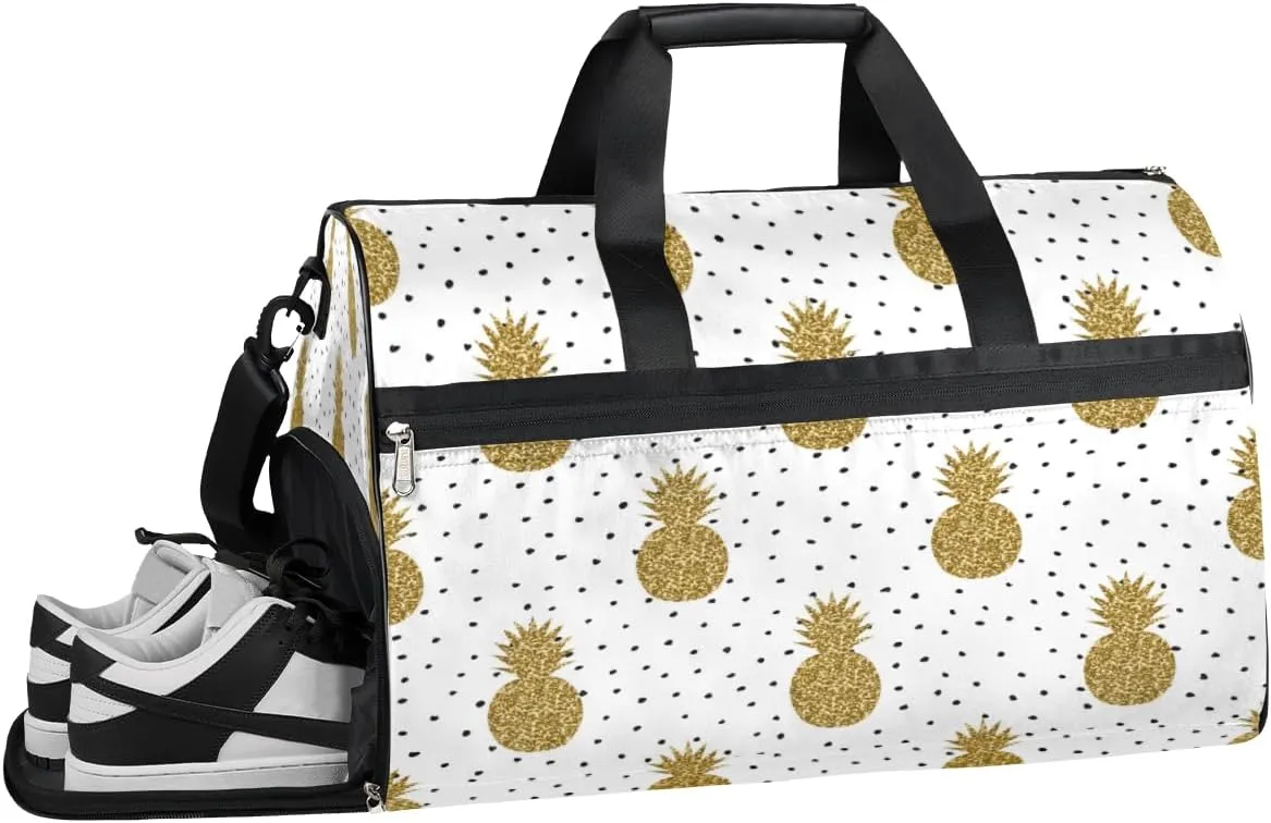 Cute Pineapples Pattern Sports Gym Bag for Women Men Travel Duffel Bag with Wet Pocket & Shoes Compartment Waterproof Weekender Overnight Tote Carry on Bag Lightweight