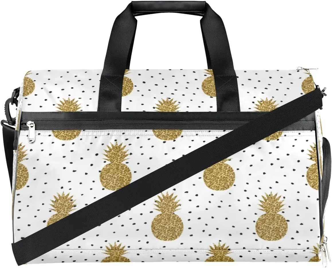 Cute Pineapples Pattern Sports Gym Bag for Women Men Travel Duffel Bag with Wet Pocket & Shoes Compartment Waterproof Weekender Overnight Tote Carry on Bag Lightweight