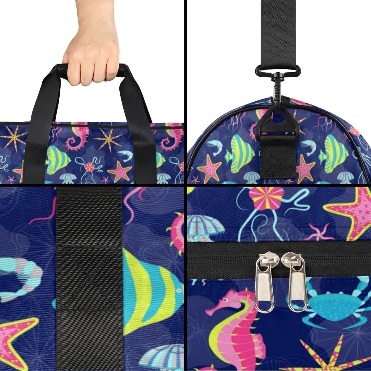 Cute Seahorses Pattern Sports Gym Bag for Women Men Travel Duffel Bag with Wet Pocket & Shoes Compartment Waterproof Weekender Overnight Tote Carry on Bag Lightweight