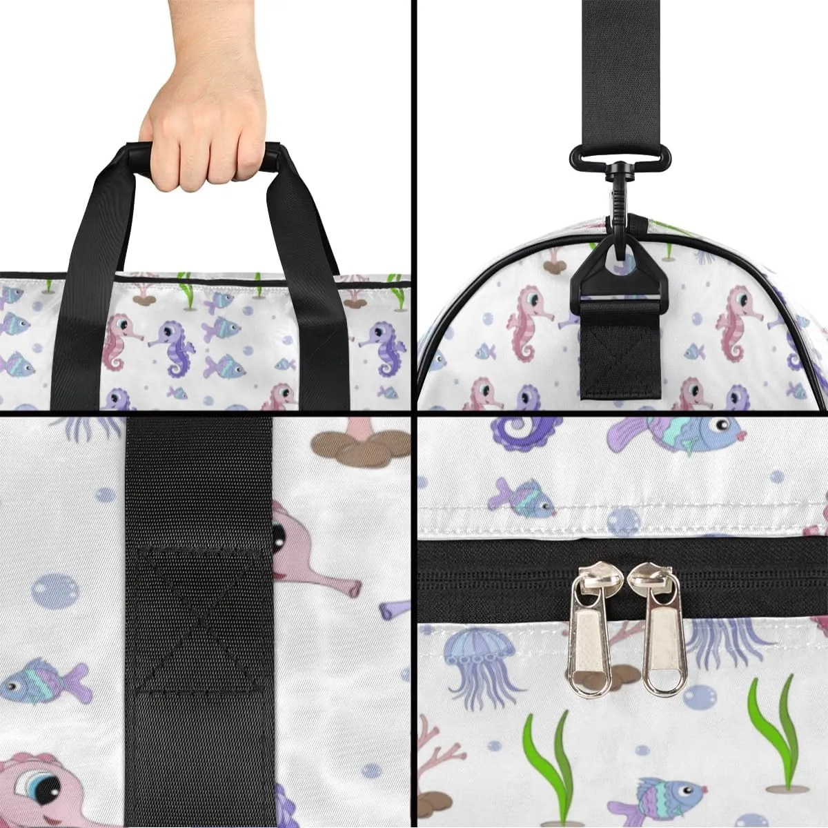 Cute Seahorses Sports Gym Bag for Women Men Travel Duffel Bag with Wet Pocket & Shoes Compartment Waterproof Weekender Overnight Tote Carry on Bag Lightweight