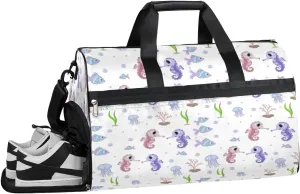 Cute Seahorses Sports Gym Bag for Women Men Travel Duffel Bag with Wet Pocket & Shoes Compartment Waterproof Weekender Overnight Tote Carry on Bag Lightweight