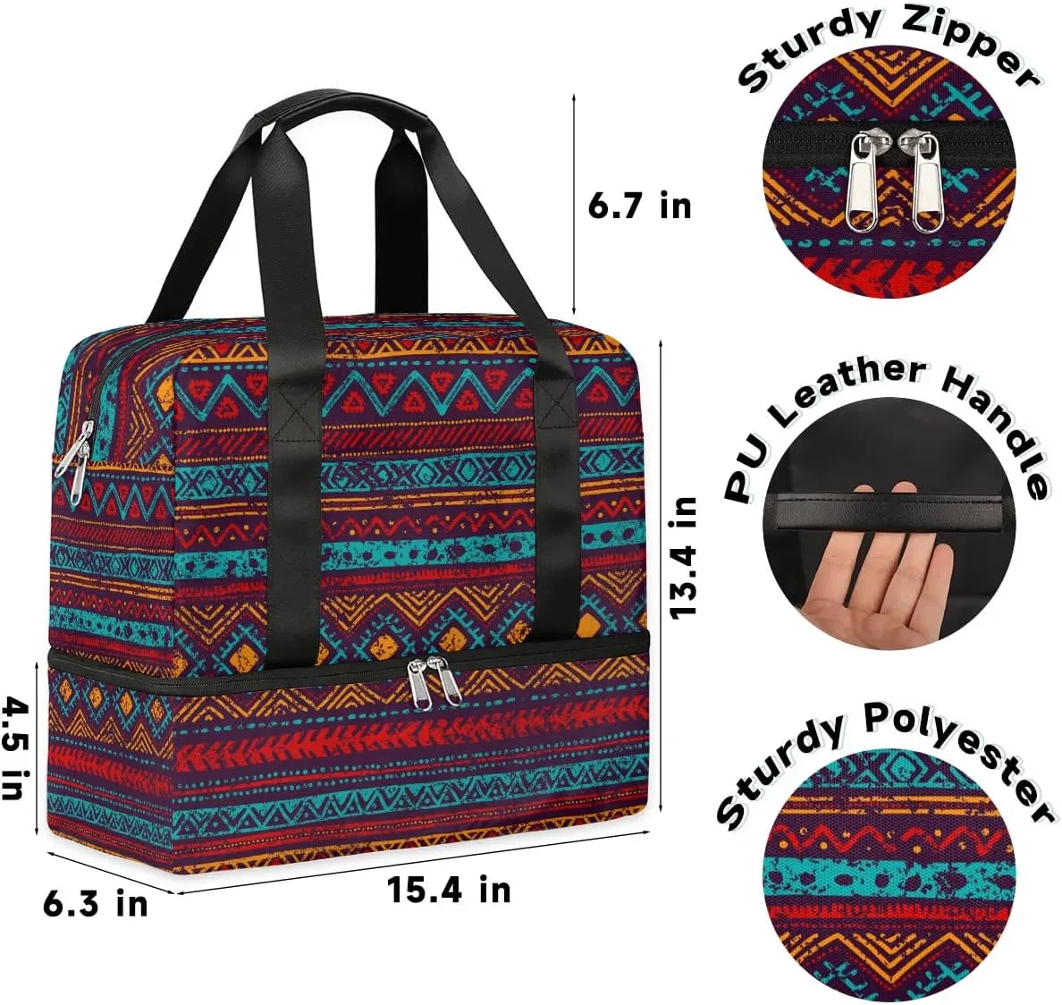 Cute Sports Gym Bag Travel Duffel Bag Waterproof Lightweight Swim Bag Travel Tote Luggage Weekender Overnight Handbag Workout Bag with Shoes Compartment for Women Men, A2-aztec