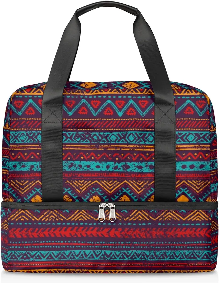 Cute Sports Gym Bag Travel Duffel Bag Waterproof Lightweight Swim Bag Travel Tote Luggage Weekender Overnight Handbag Workout Bag with Shoes Compartment for Women Men, A2-aztec