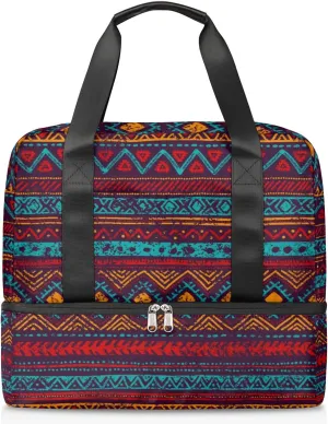 Cute Sports Gym Bag Travel Duffel Bag Waterproof Lightweight Swim Bag Travel Tote Luggage Weekender Overnight Handbag Workout Bag with Shoes Compartment for Women Men, A2-aztec