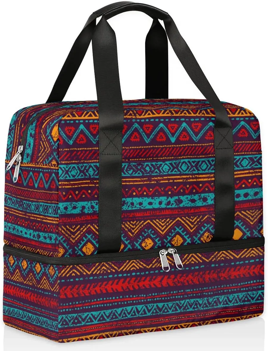 Cute Sports Gym Bag Travel Duffel Bag Waterproof Lightweight Swim Bag Travel Tote Luggage Weekender Overnight Handbag Workout Bag with Shoes Compartment for Women Men, A2-aztec