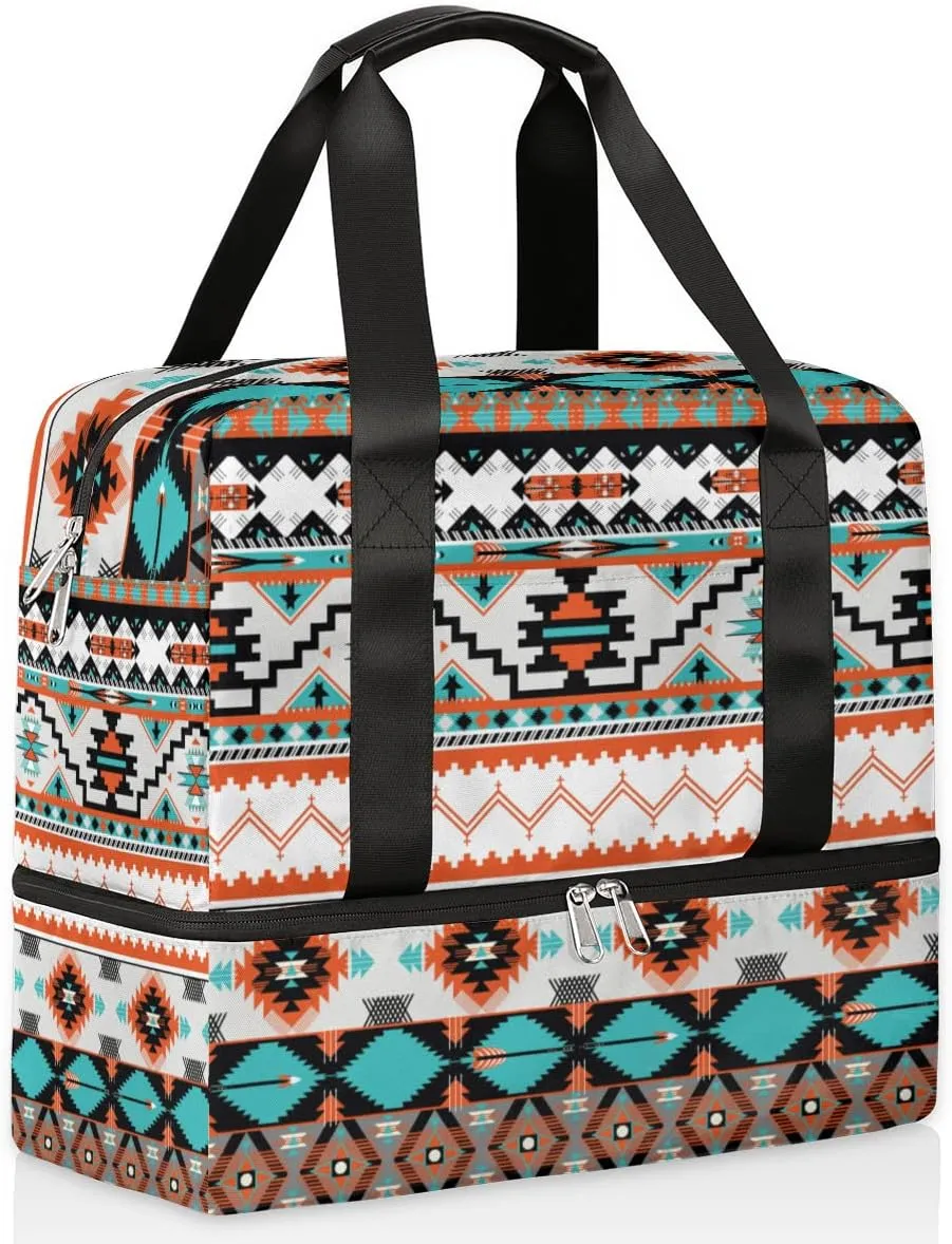 Cute Sports Gym Bag Travel Duffel Bag Waterproof Lightweight Swim Bag Travel Tote Luggage Weekender Overnight Handbag Workout Bag with Shoes Compartment for Women Men, D-Ethnic
