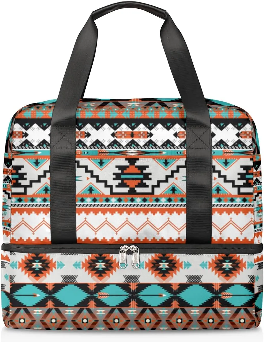 Cute Sports Gym Bag Travel Duffel Bag Waterproof Lightweight Swim Bag Travel Tote Luggage Weekender Overnight Handbag Workout Bag with Shoes Compartment for Women Men, D-Ethnic