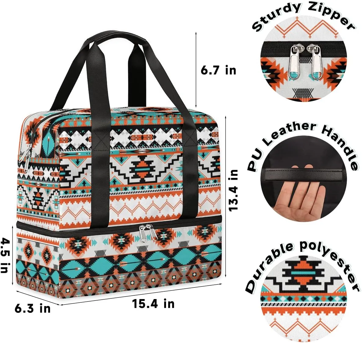 Cute Sports Gym Bag Travel Duffel Bag Waterproof Lightweight Swim Bag Travel Tote Luggage Weekender Overnight Handbag Workout Bag with Shoes Compartment for Women Men, D-Ethnic