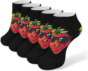 Cute Strawberry with Glasses 5 Pairs Low Cut Ankle Socks for Men Women Athletic Running Socks No Show Breathable