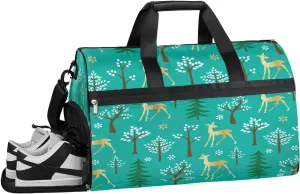 Deer Design Sports Gym Bag with Wet Pocket & Shoes Compartment Waterproof Workout Duffel Bag for Women and Men Weekender Overnight Duffle Bag Travel Carry-on Tote