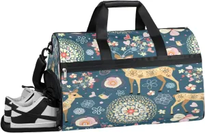 Deer Print Sports Gym Bag with Wet Pocket & Shoes Compartment Waterproof Workout Duffel Bag for Women and Men Weekender Overnight Duffle Bag Travel Carry-on Tote