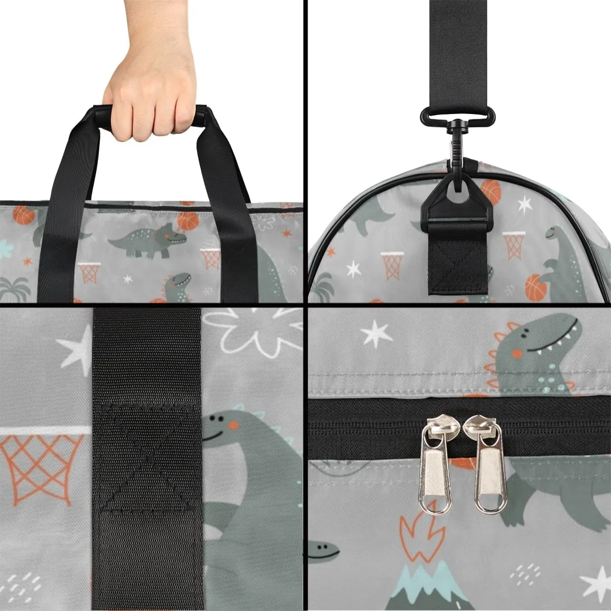 Dinosaur Basketball Sports Gym Bag for Women Men Travel Duffel Bag with Wet Pocket & Shoes Compartment Waterproof Weekender Overnight Tote Carry on Bag Lightweight