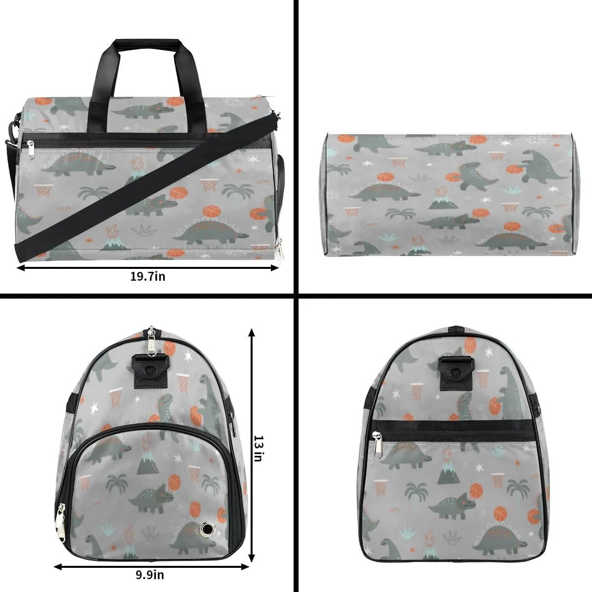 Dinosaur Basketball Sports Gym Bag for Women Men Travel Duffel Bag with Wet Pocket & Shoes Compartment Waterproof Weekender Overnight Tote Carry on Bag Lightweight