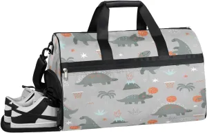 Dinosaur Basketball Sports Gym Bag for Women Men Travel Duffel Bag with Wet Pocket & Shoes Compartment Waterproof Weekender Overnight Tote Carry on Bag Lightweight