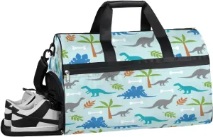 Dinosaur Sports Gym Bag with Wet Pocket & Shoes Compartment Waterproof Workout Duffel Bag for Women and Men Weekender Overnight Duffle Bag Travel Carry-on Tote