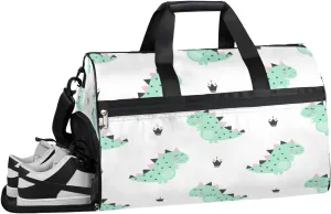 Dinosaur Theme Sports Gym Bag with Wet Pocket & Shoes Compartment Waterproof Workout Duffel Bag for Women and Men Weekender Overnight Duffle Bag Travel Carry-on Tote