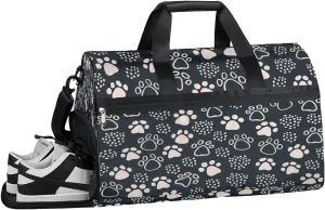 Dog Paw Point Resistant Sports Gym Bag for Women Men Travel Duffel bag with Wet Pocket & Shoes Compartment Waterproof Weekender Bag 19.7"x9.9"x13"
