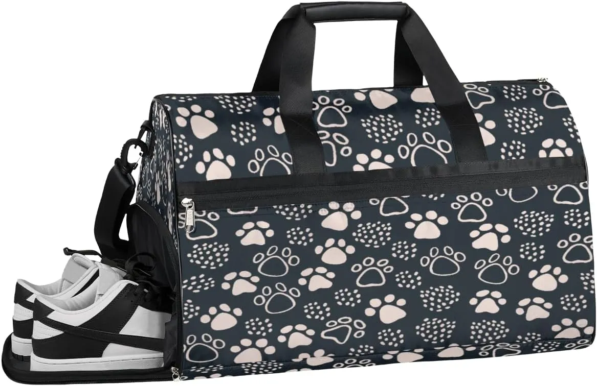 Dog Paw Point Resistant Sports Gym Bag for Women Men Travel Duffel bag with Wet Pocket & Shoes Compartment Waterproof Weekender Bag 19.7"x9.9"x13"