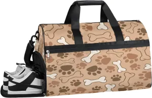 Dog Paw Print Bone Resistant Sports Gym Bag for Women Men Travel Duffel bag with Wet Pocket & Shoes Compartment Waterproof Weekender Bag 19.7"x9.9"x13"
