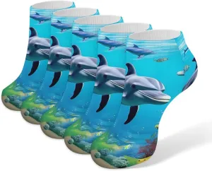 Dolphin Shark and Fish Under Blue Sea 5 Pairs Low Cut Ankle Socks for Men Women Athletic Running Socks No Show Breathable