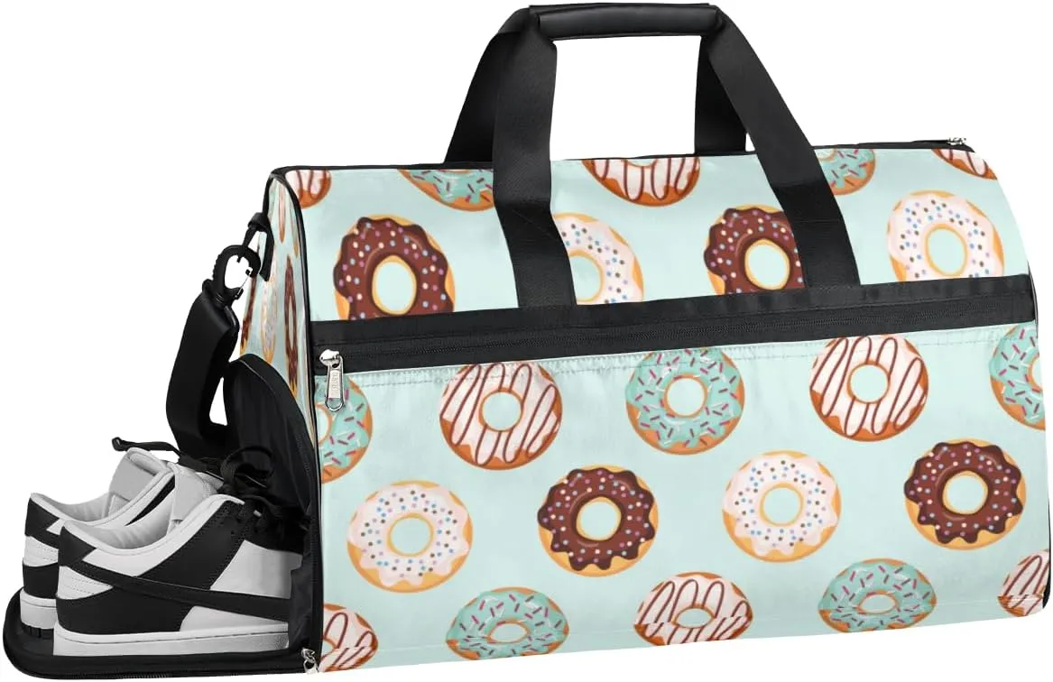 Doughnuts Sports Gym Bag with Wet Pocket & Shoes Compartment Waterproof Workout Duffel Bag for Women and Men Weekender Overnight Duffle Bag Travel Carry-on Tote