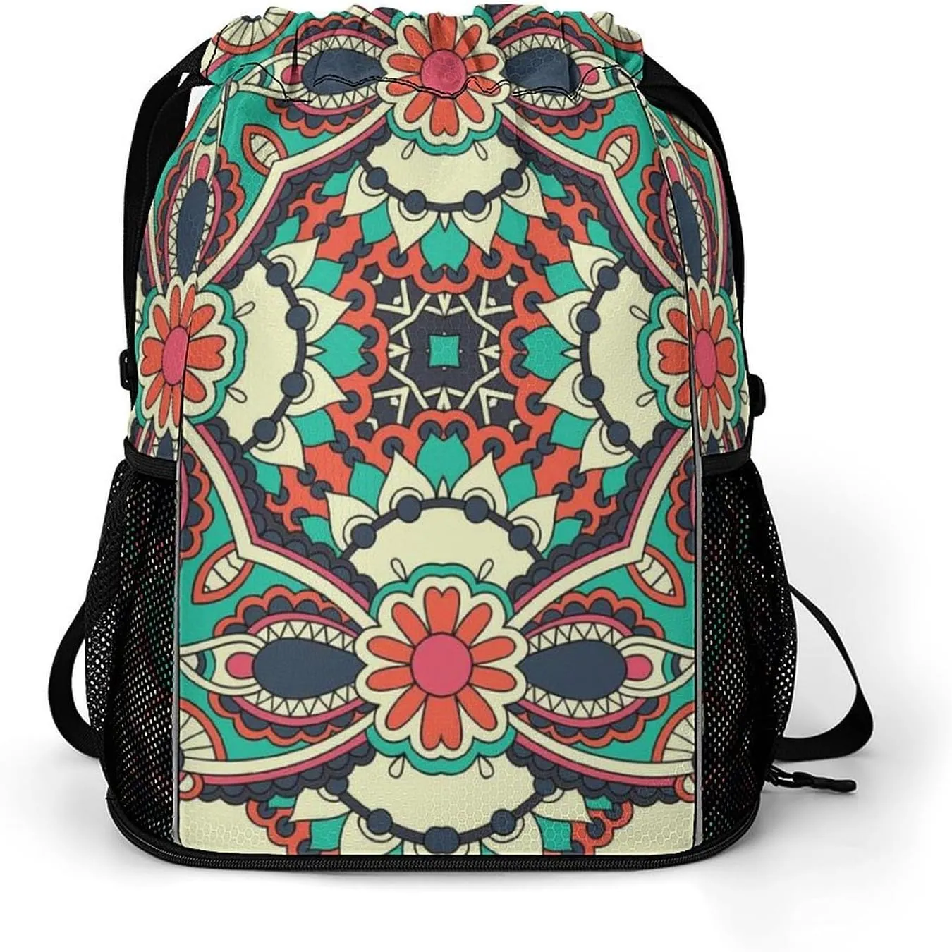 Drawstring Backpack Bag Compatible with Traditional Floral Paisley Bandanna Pattern Sports Gym Bag Large Capacity Sackpack with Zipper Pocket and Shoes Compartment for Men Women
