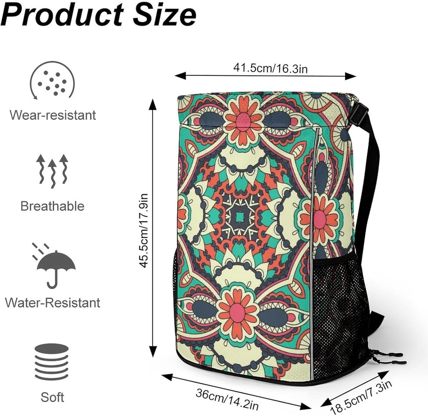 Drawstring Backpack Bag Compatible with Traditional Floral Paisley Bandanna Pattern Sports Gym Bag Large Capacity Sackpack with Zipper Pocket and Shoes Compartment for Men Women
