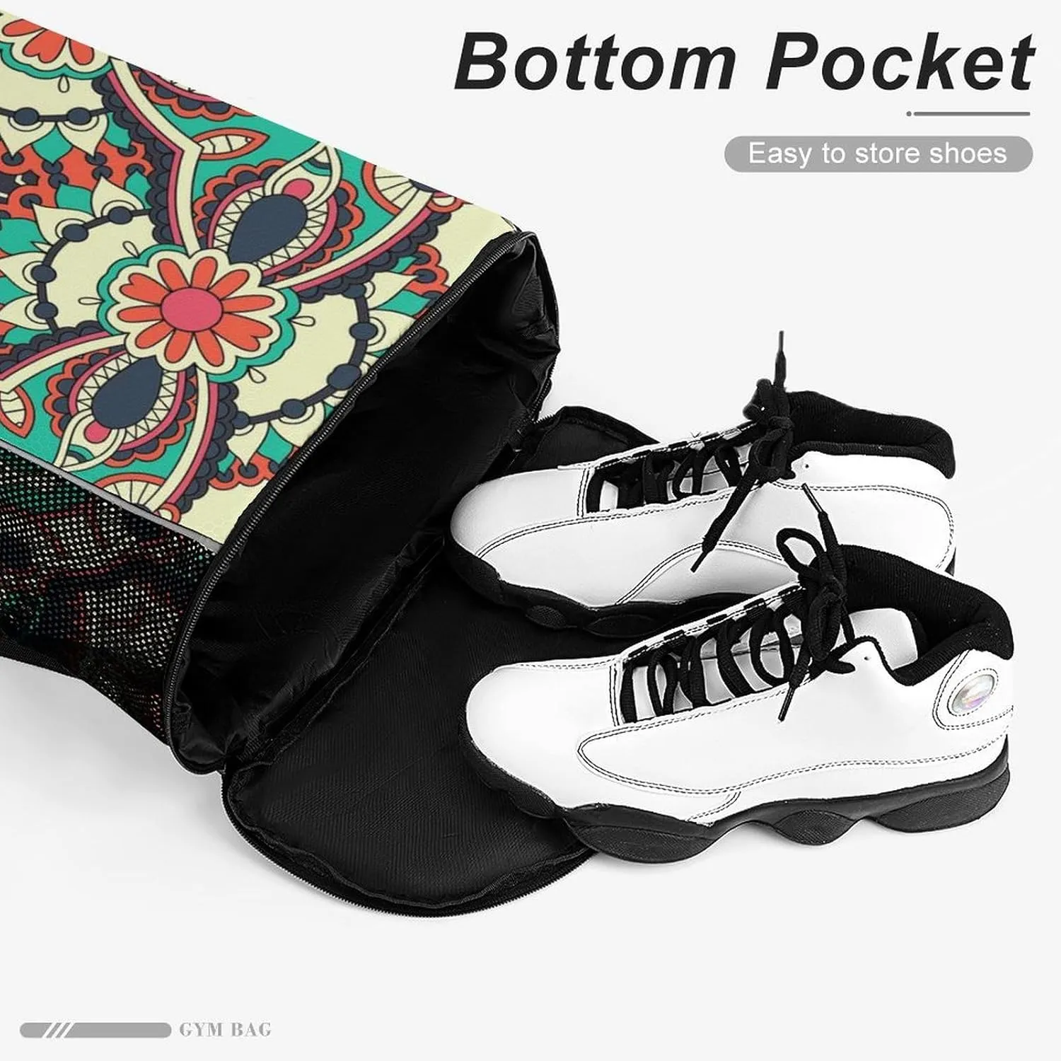 Drawstring Backpack Bag Compatible with Traditional Floral Paisley Bandanna Pattern Sports Gym Bag Large Capacity Sackpack with Zipper Pocket and Shoes Compartment for Men Women