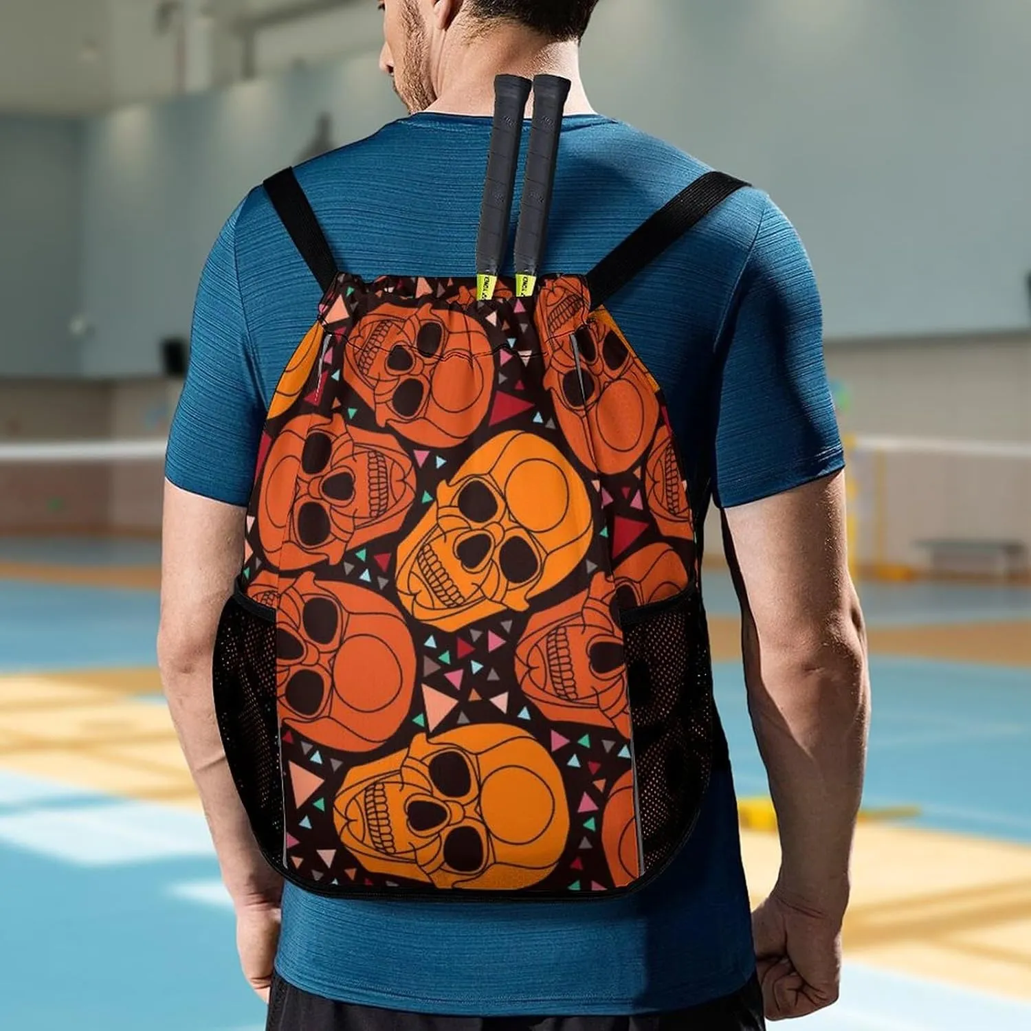 Drawstring Backpack Bag Compatible with White Background With Skulls Sports Gym Bag Large Capacity Sackpack with Zipper Pocket and Shoes Compartment for Men Women