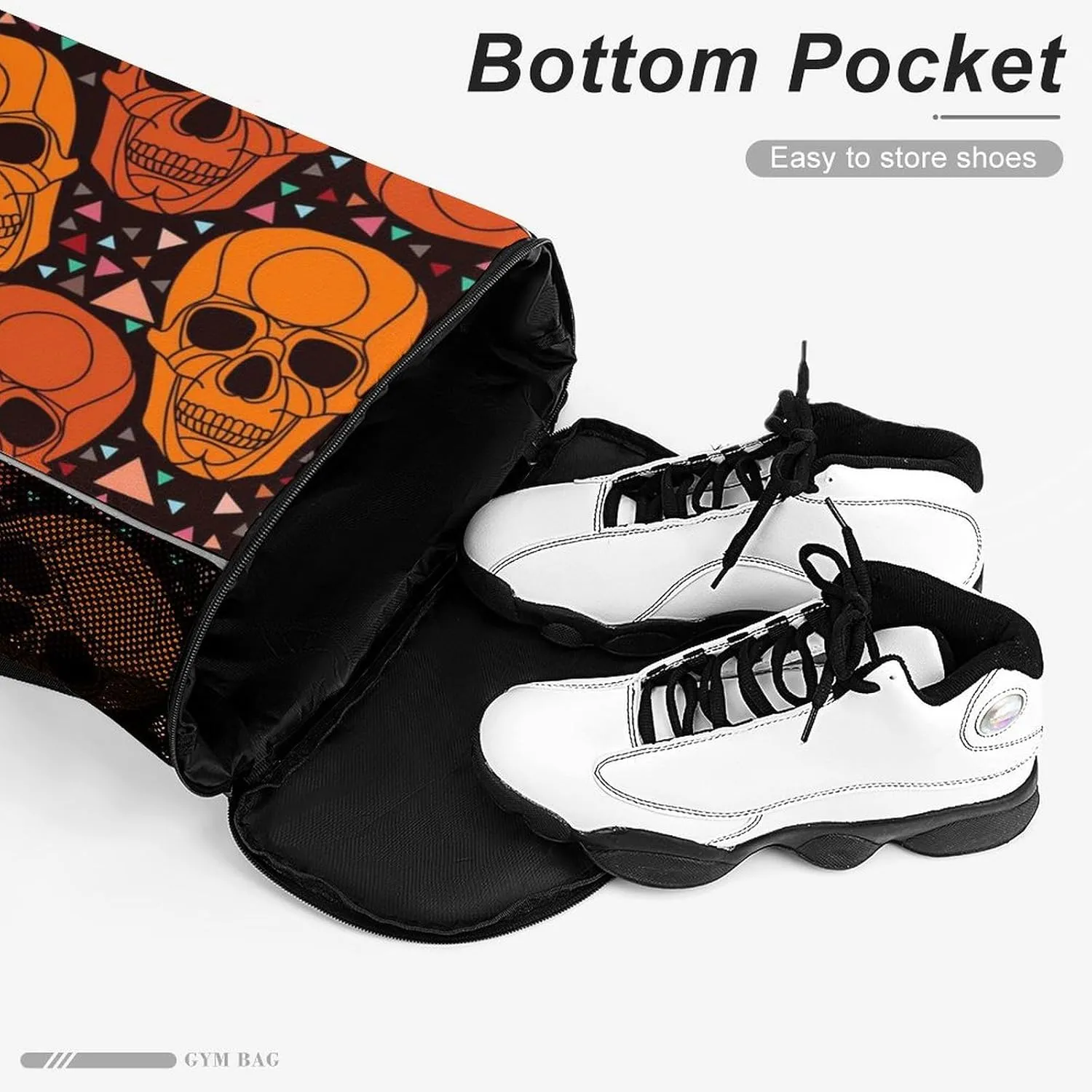 Drawstring Backpack Bag Compatible with White Background With Skulls Sports Gym Bag Large Capacity Sackpack with Zipper Pocket and Shoes Compartment for Men Women