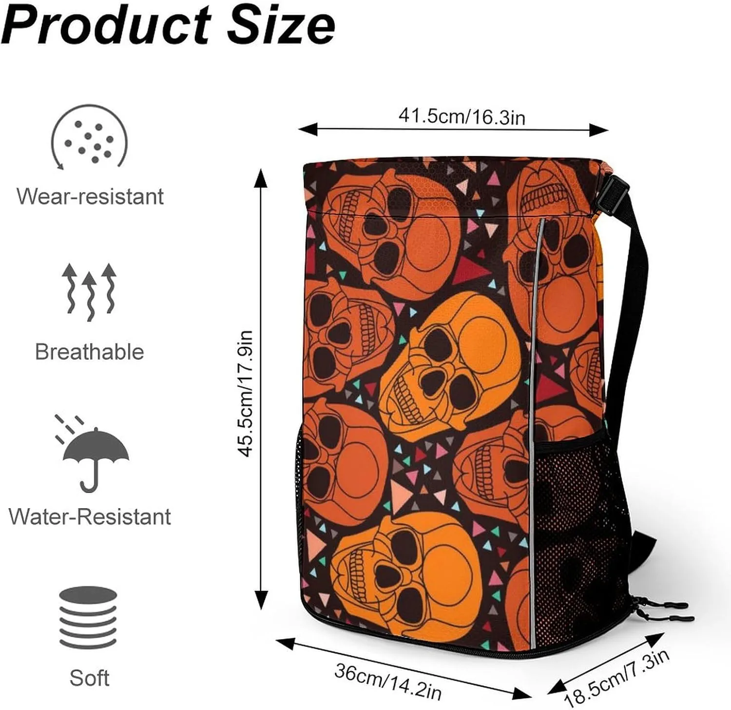 Drawstring Backpack Bag Compatible with White Background With Skulls Sports Gym Bag Large Capacity Sackpack with Zipper Pocket and Shoes Compartment for Men Women