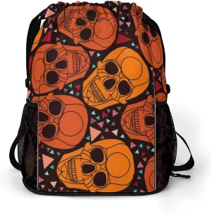 Drawstring Backpack Bag Compatible with White Background With Skulls Sports Gym Bag Large Capacity Sackpack with Zipper Pocket and Shoes Compartment for Men Women