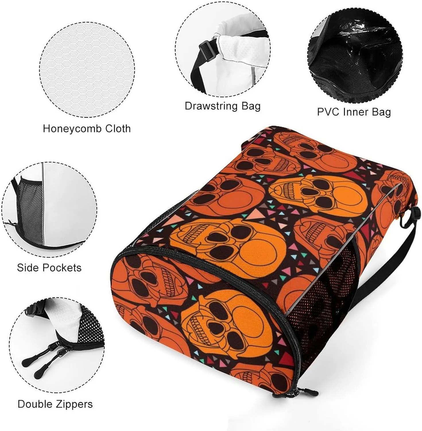Drawstring Backpack Bag Compatible with White Background With Skulls Sports Gym Bag Large Capacity Sackpack with Zipper Pocket and Shoes Compartment for Men Women