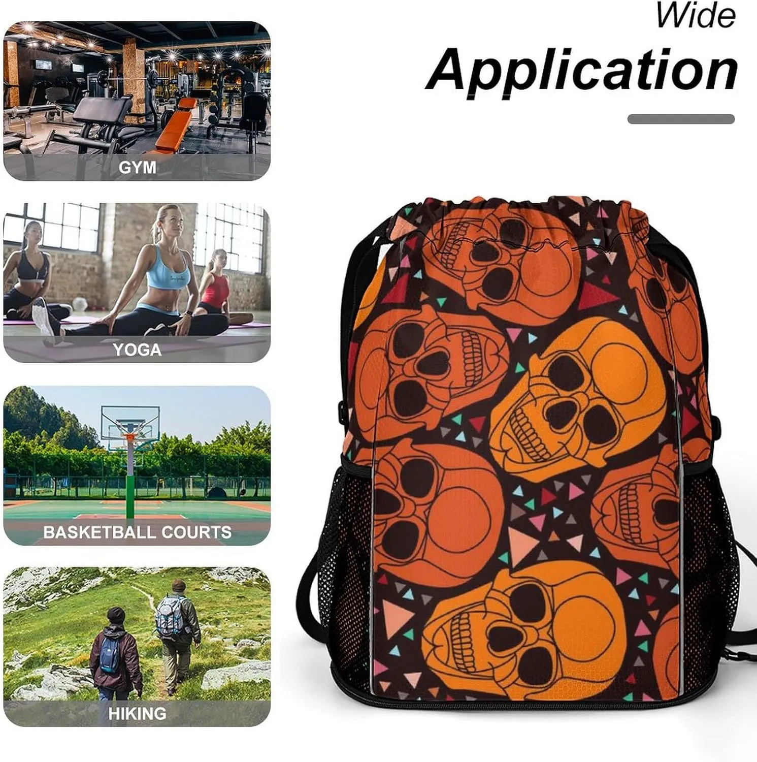 Drawstring Backpack Bag Compatible with White Background With Skulls Sports Gym Bag Large Capacity Sackpack with Zipper Pocket and Shoes Compartment for Men Women