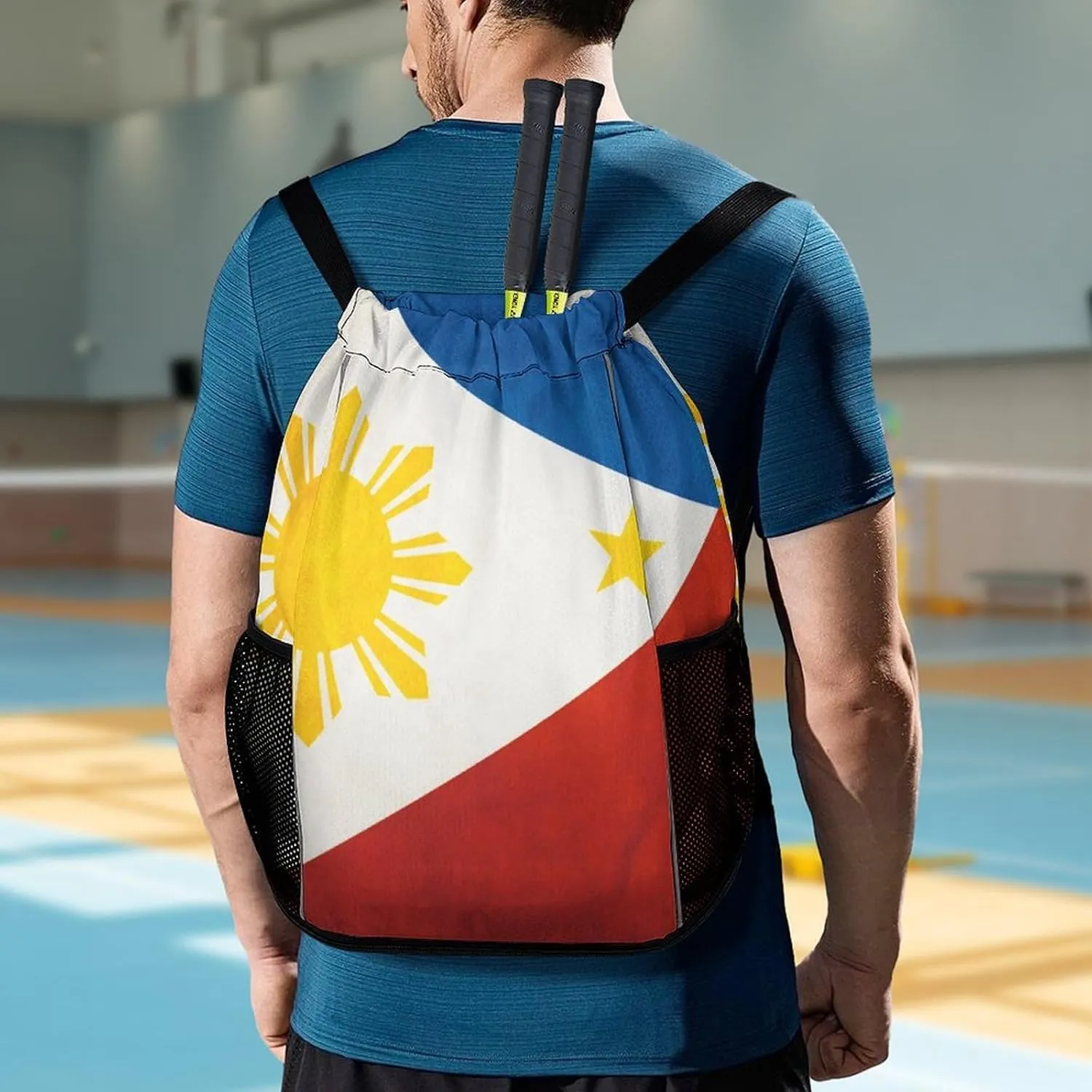 Drawstring Backpack Compatible with Flag Of The Philippines String Bag Sports Sackpack Outdoor Fitness Gym Sack with Zipper Pocket and Shoes Compartment for Men Women
