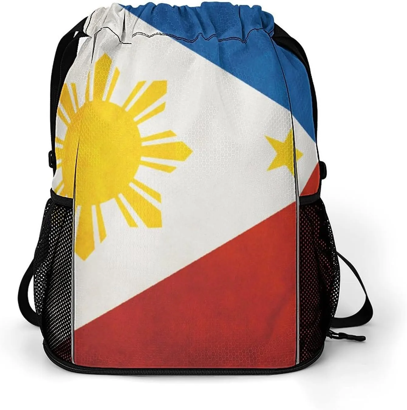 Drawstring Backpack Compatible with Flag Of The Philippines String Bag Sports Sackpack Outdoor Fitness Gym Sack with Zipper Pocket and Shoes Compartment for Men Women