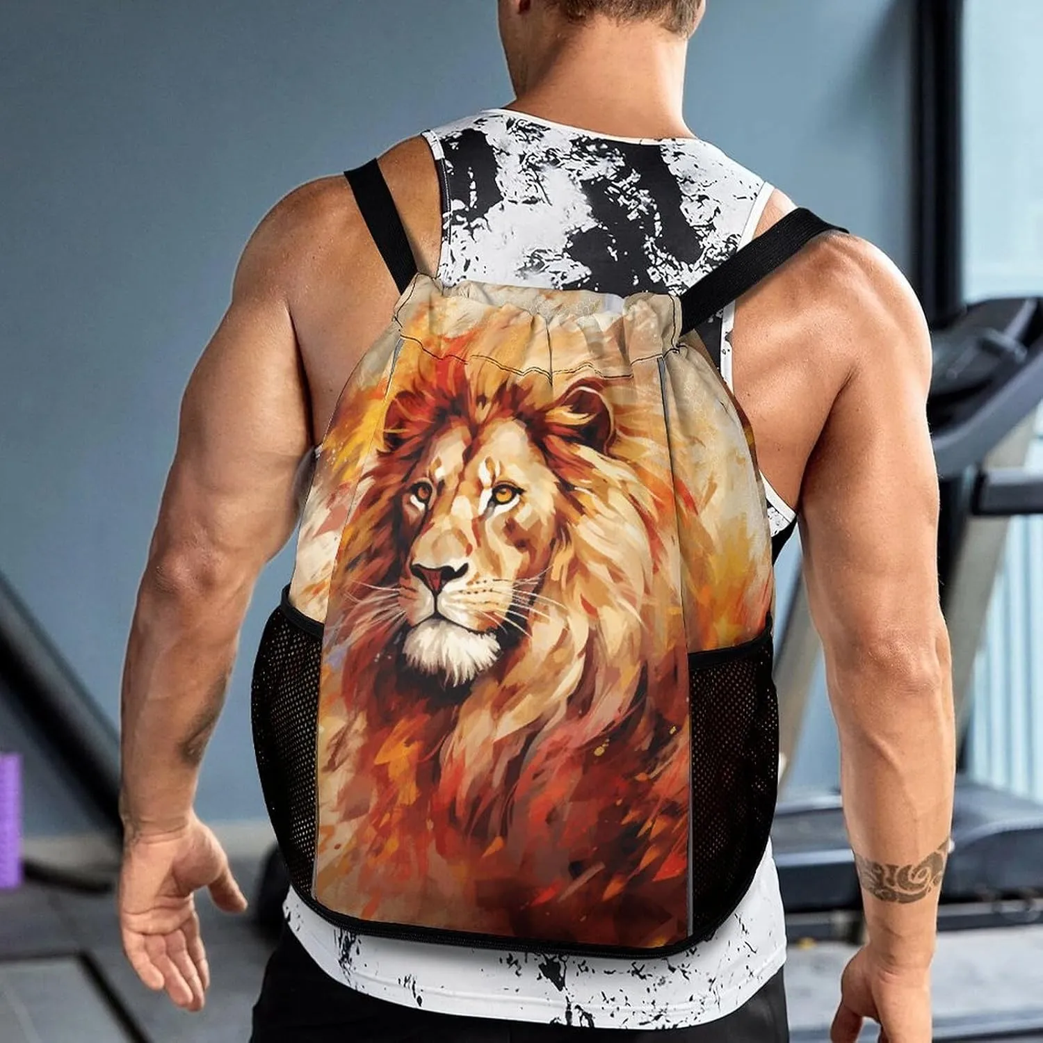 Drawstring Backpack,Animal Hand Drawing Printed Drawstring Bags,String Backpack with Shoes Compartment And Wet Proof Pocket,Small Sports Gym Cinch Bags for Women & Men