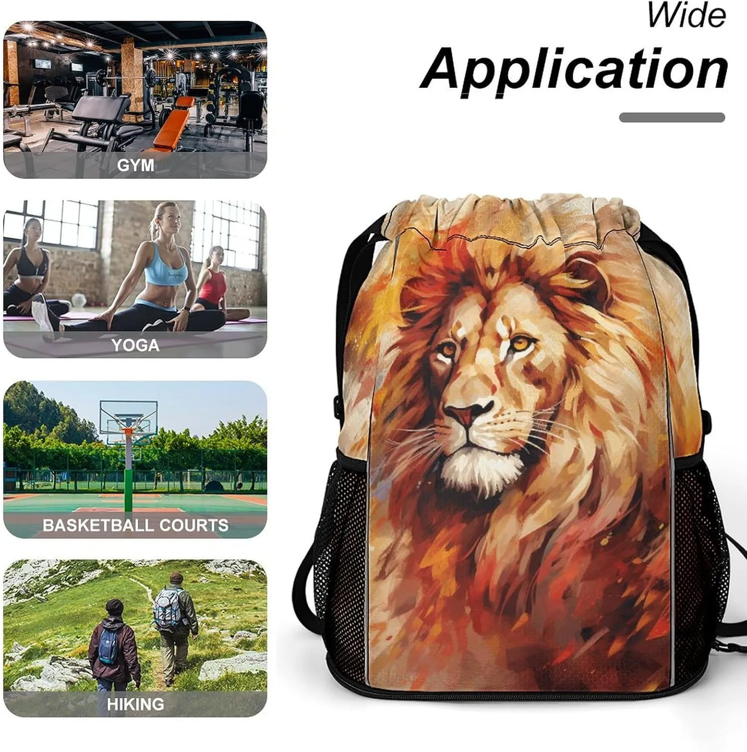 Drawstring Backpack,Animal Hand Drawing Printed Drawstring Bags,String Backpack with Shoes Compartment And Wet Proof Pocket,Small Sports Gym Cinch Bags for Women & Men