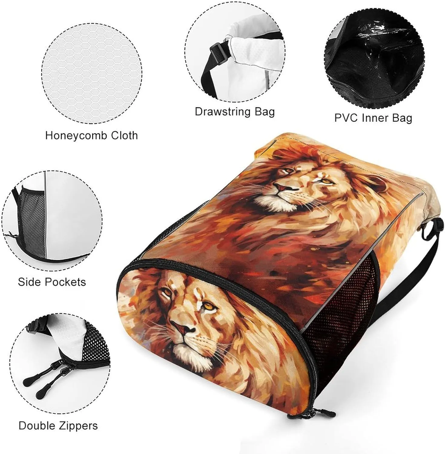 Drawstring Backpack,Animal Hand Drawing Printed Drawstring Bags,String Backpack with Shoes Compartment And Wet Proof Pocket,Small Sports Gym Cinch Bags for Women & Men