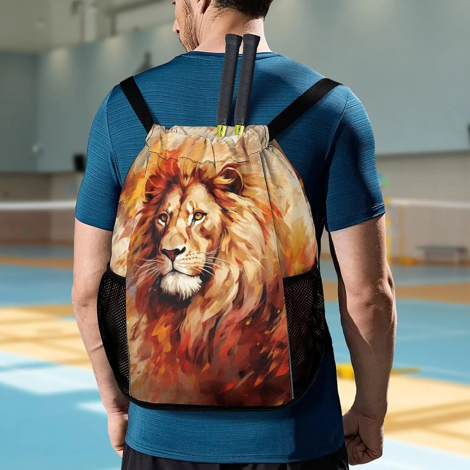 Drawstring Backpack,Animal Hand Drawing Printed Drawstring Bags,String Backpack with Shoes Compartment And Wet Proof Pocket,Small Sports Gym Cinch Bags for Women & Men