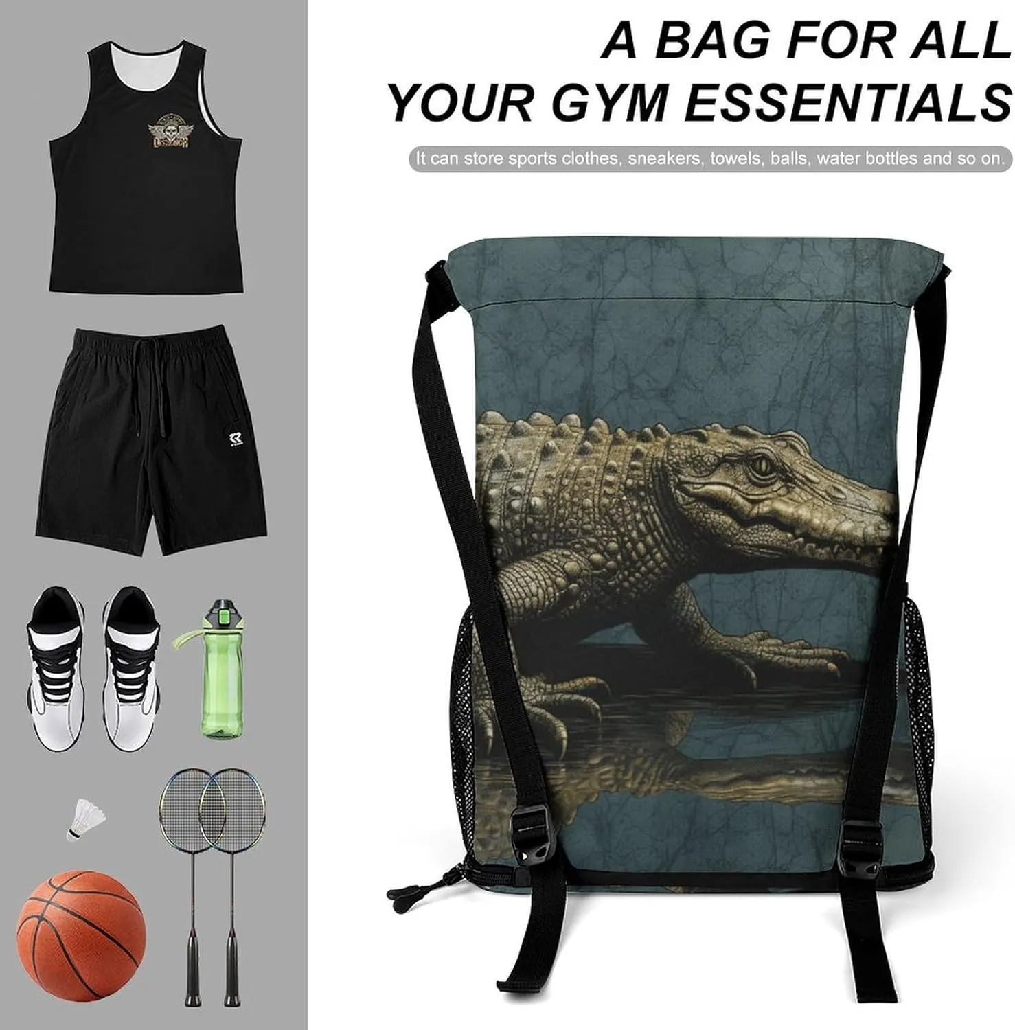 Drawstring Backpack,Animal Patterns Printed Drawstring Bags,String Backpack with Shoes Compartment And Wet Proof Pocket,Small Sports Gym Cinch Bags for Women & Men