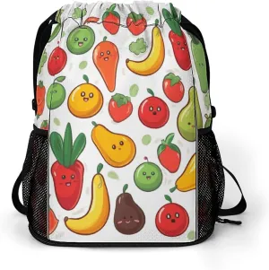Drawstring Backpack,Vegetable Fruit Printed Drawstring Bags,String Backpack with Shoes Compartment And Wet Proof Pocket,Small Sports Gym Cinch Bags for Women & Men
