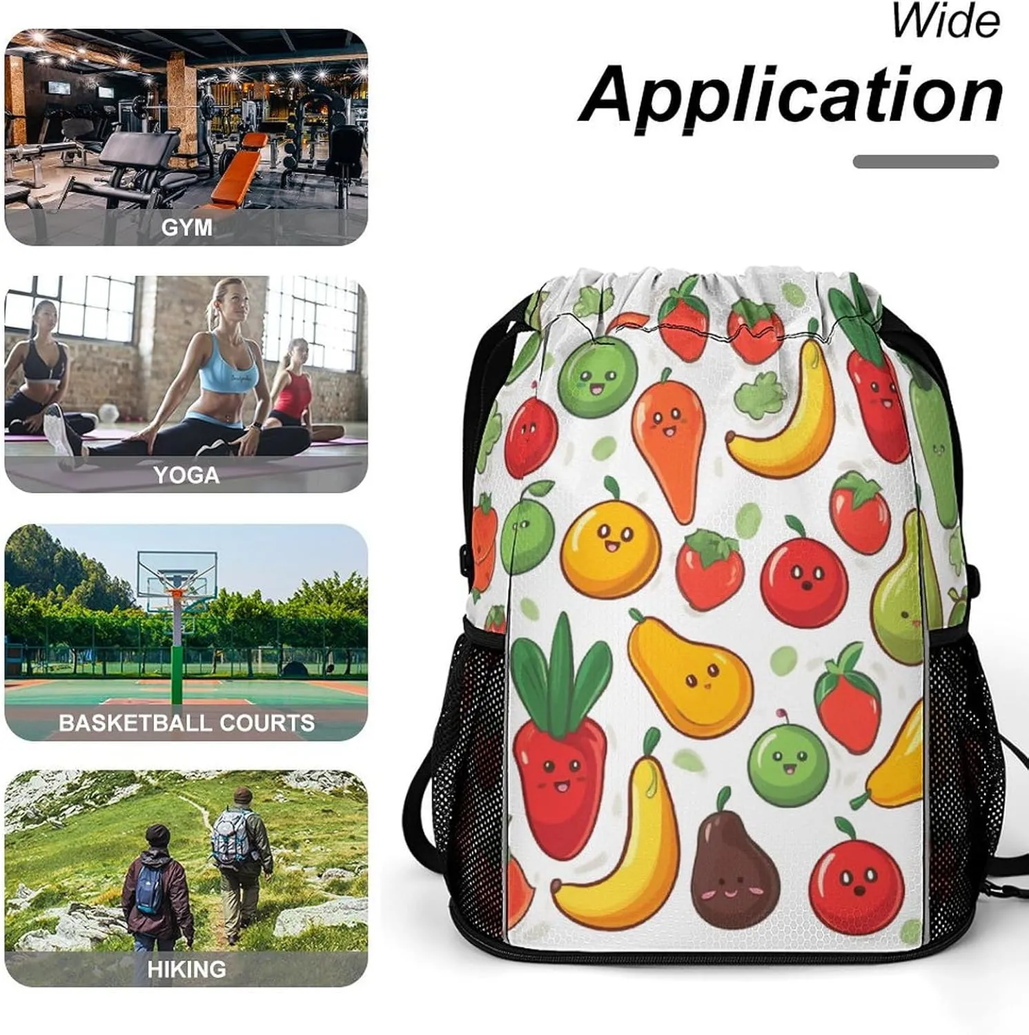 Drawstring Backpack,Vegetable Fruit Printed Drawstring Bags,String Backpack with Shoes Compartment And Wet Proof Pocket,Small Sports Gym Cinch Bags for Women & Men