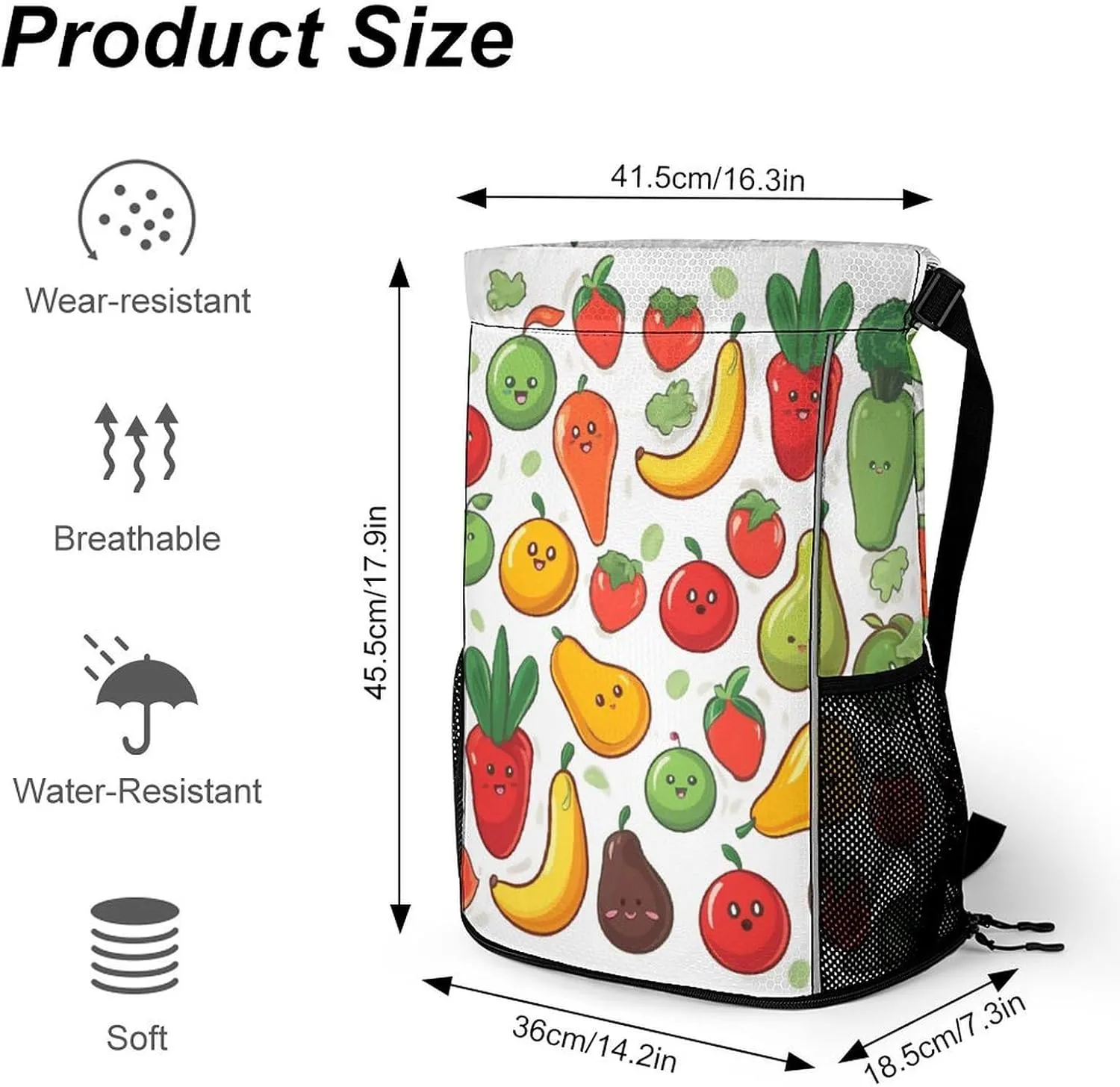 Drawstring Backpack,Vegetable Fruit Printed Drawstring Bags,String Backpack with Shoes Compartment And Wet Proof Pocket,Small Sports Gym Cinch Bags for Women & Men
