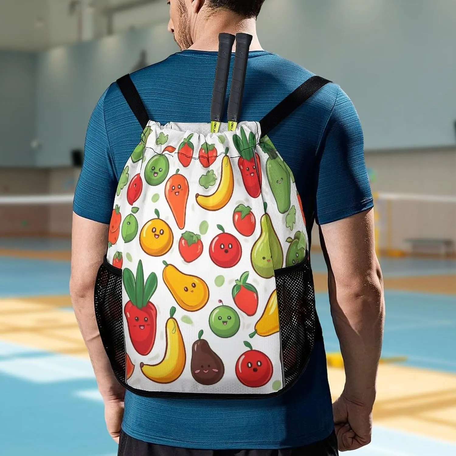 Drawstring Backpack,Vegetable Fruit Printed Drawstring Bags,String Backpack with Shoes Compartment And Wet Proof Pocket,Small Sports Gym Cinch Bags for Women & Men
