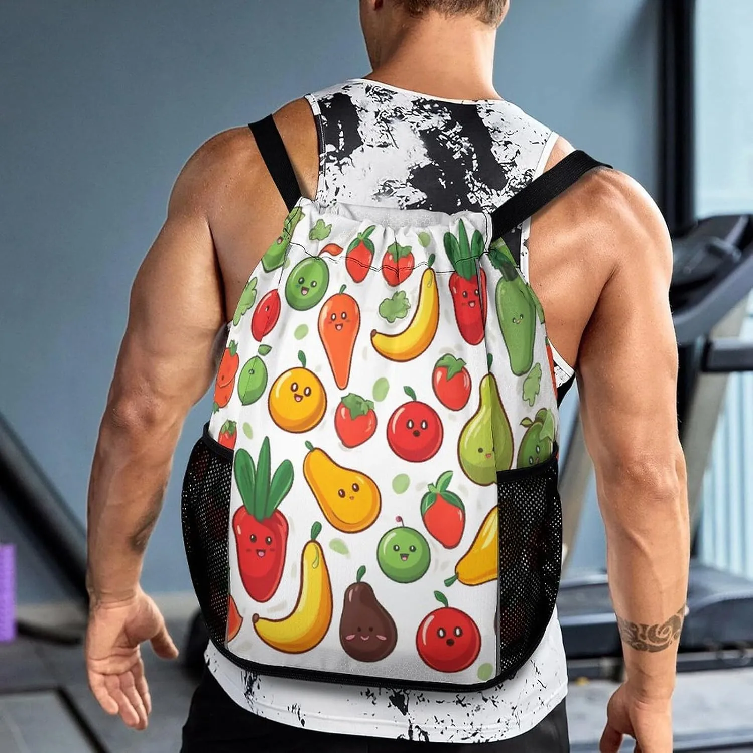 Drawstring Backpack,Vegetable Fruit Printed Drawstring Bags,String Backpack with Shoes Compartment And Wet Proof Pocket,Small Sports Gym Cinch Bags for Women & Men