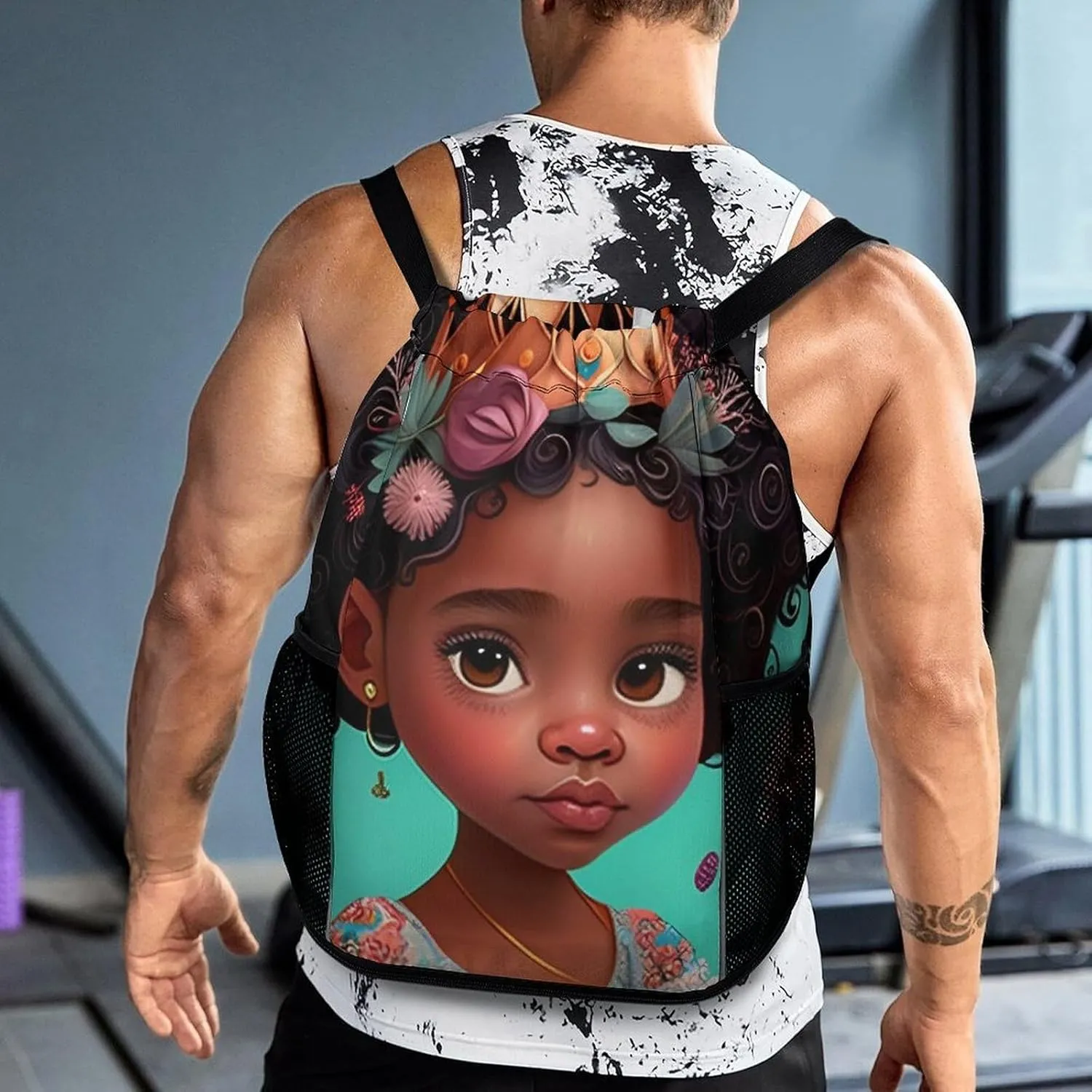 Drawstrings Backpacks Bags for Men Women Compatible with African American Black Women Princess Flowers Gym Drawstrings Bag Large Capacity String Backpack with Shoes Compartment