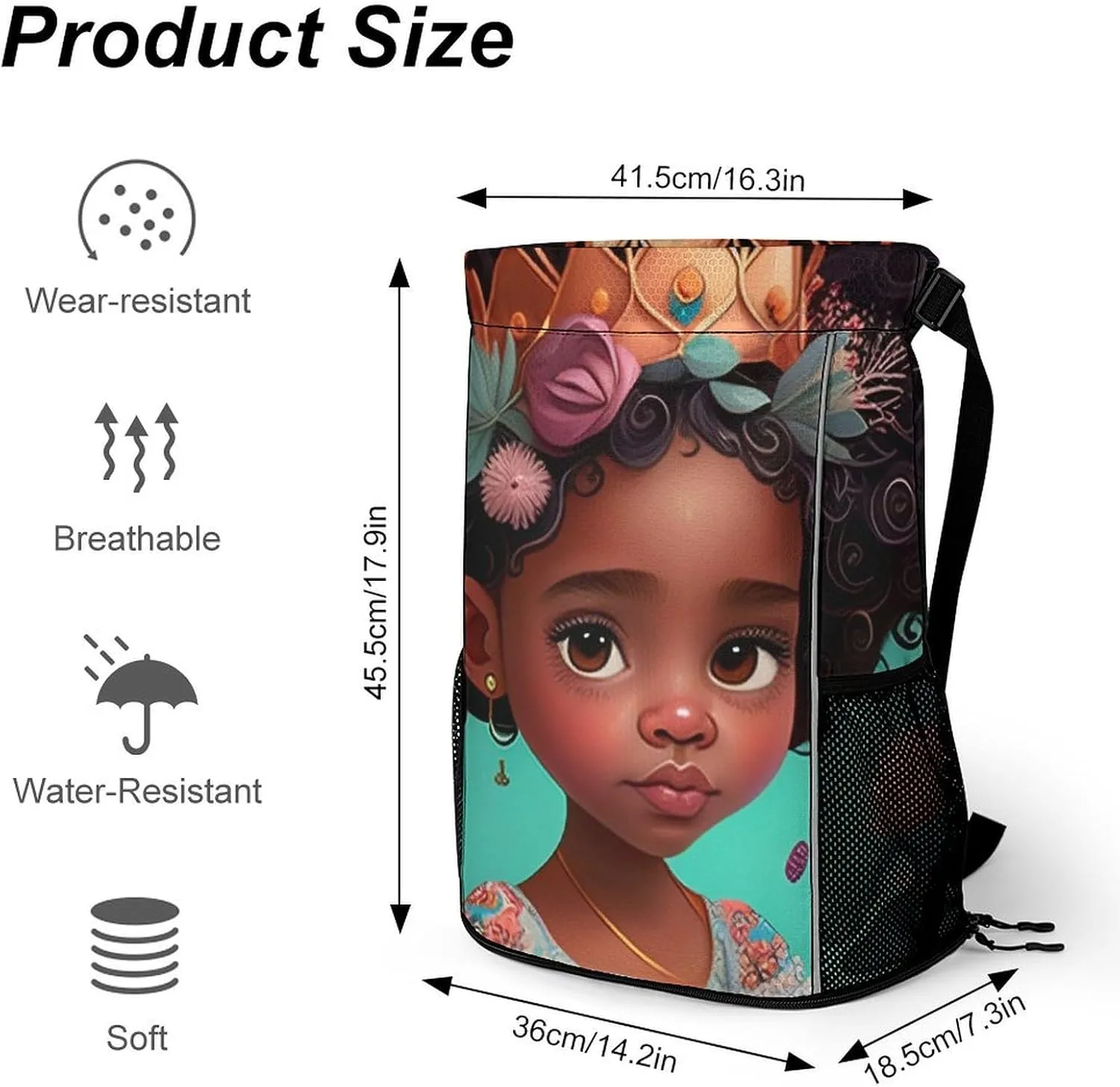 Drawstrings Backpacks Bags for Men Women Compatible with African American Black Women Princess Flowers Gym Drawstrings Bag Large Capacity String Backpack with Shoes Compartment