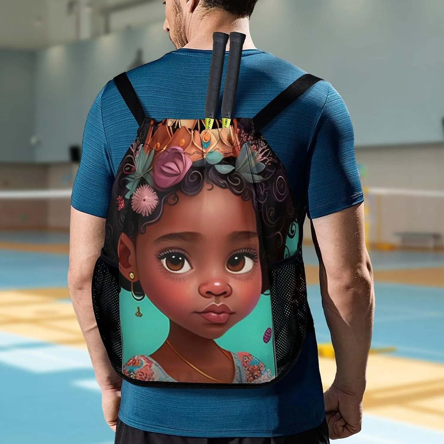 Drawstrings Backpacks Bags for Men Women Compatible with African American Black Women Princess Flowers Gym Drawstrings Bag Large Capacity String Backpack with Shoes Compartment
